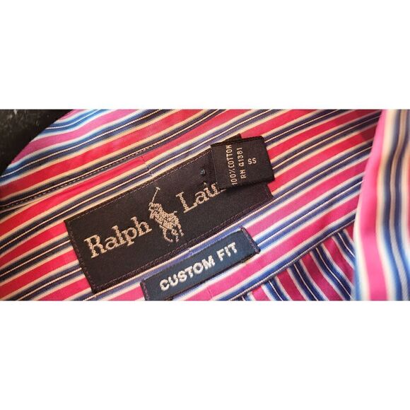 Ralph Lauren men's blue pink and white striped button down collared custom fit d - Picture 4 of 9